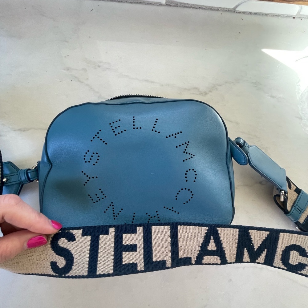 Stella McCartney Teal Crossbody Mini Camera Bag with Logo Strap - Picture 7 of 10
